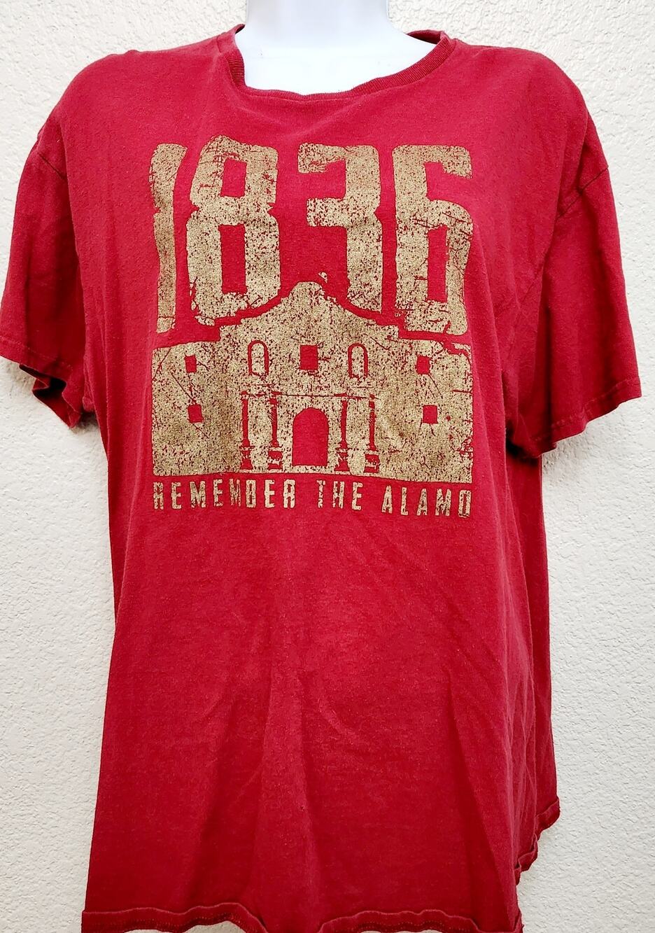 Perrin Red Gold 1835 Remember The Alamo Graphic T Shirt Large Short Sleeves